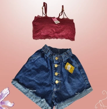 Imagem Short com top rendado 